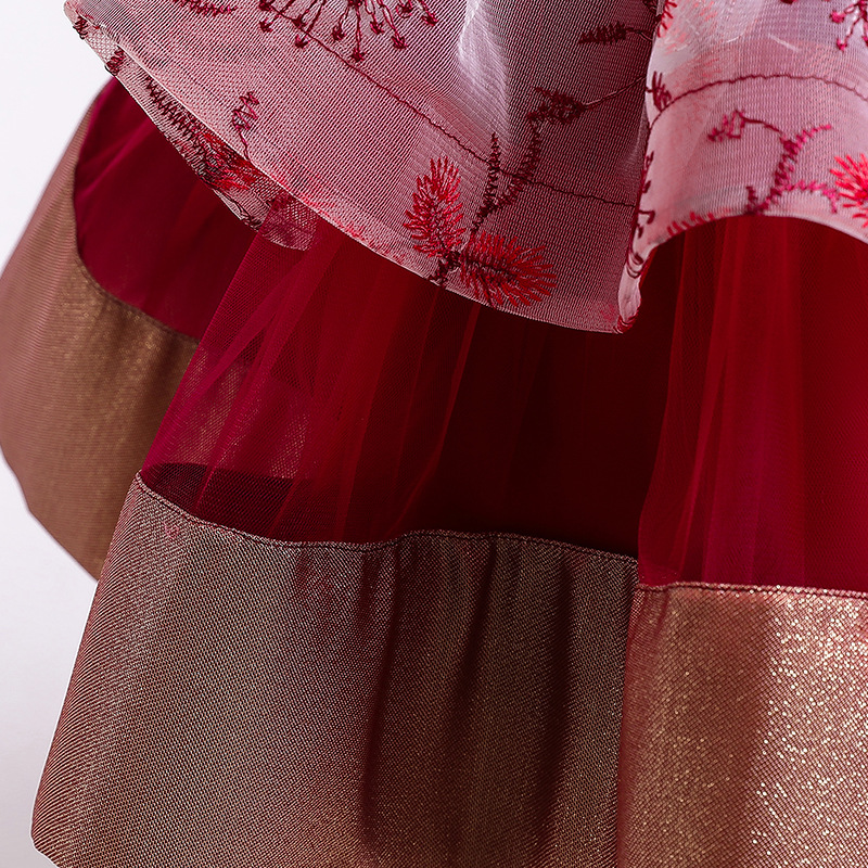 Gd3796- พร้อมส่งจากไทย ชุดราตรีเด็ก สีแดง ชุดออกงานเด็กหญิง ทรงหน้าสั้น-หลังยาวแบบเดรสทรงหางปลา