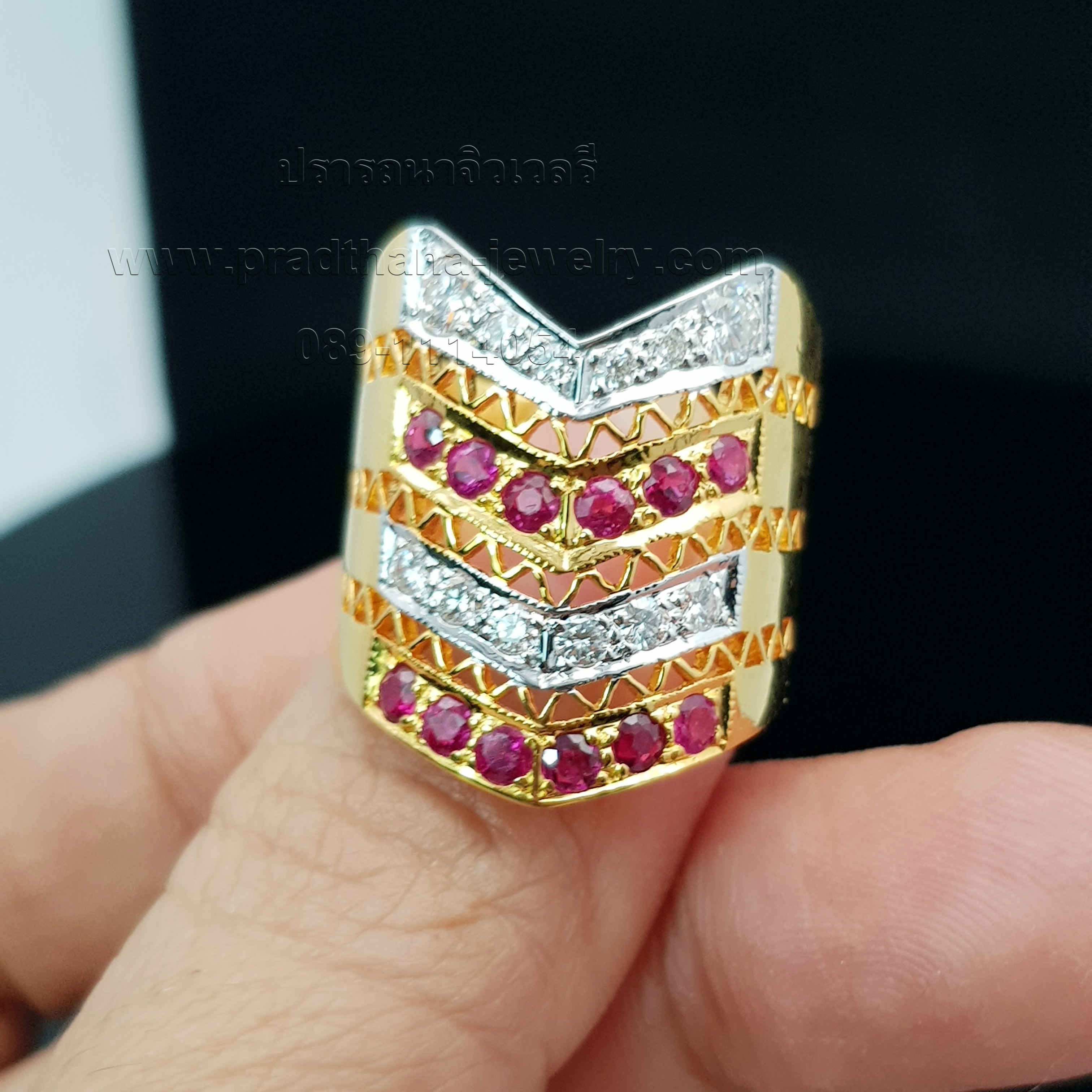 แหวนหน้ากว้างทับทิมสลับเพชร