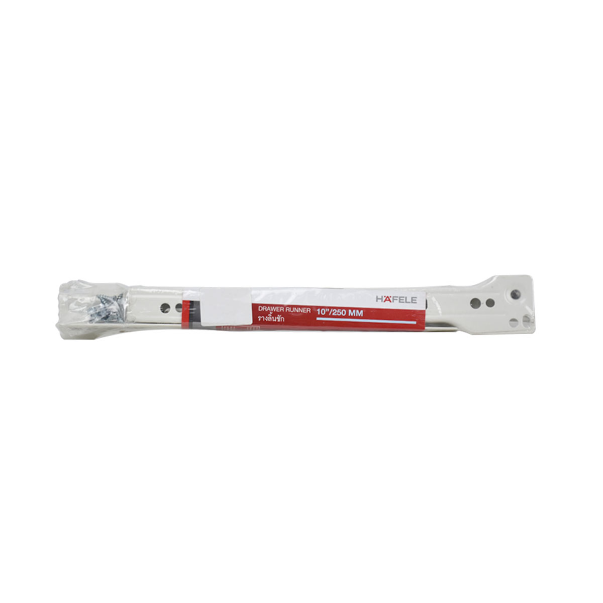 HAFELE รางลิ้นชักลูกล้อตอนเดียวรับใต้สีขาว 1.2 มม. 10 นิ้ว [494.04.321]