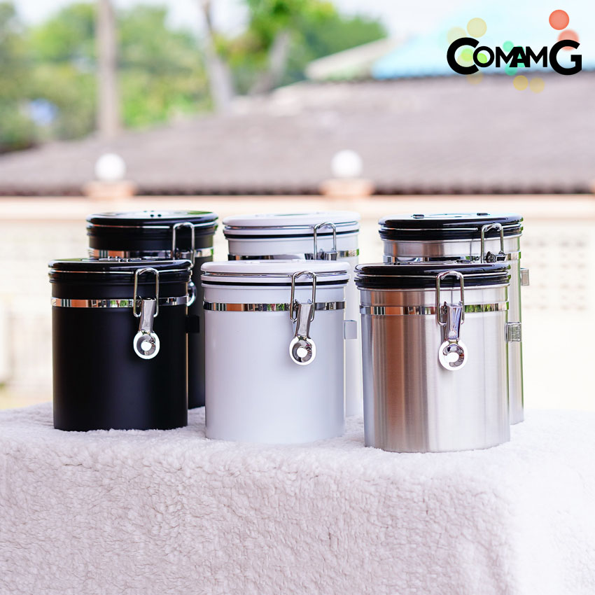 กระป๋องเก็บกาแฟ โหลใส่เมล็ดกาแฟ สแตนเลสแบบสูญญากาศ พร้อมช้อนตัก