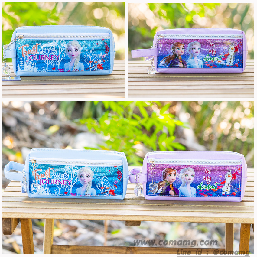 กระเป๋าดินสอเอลซ่า&อันนา หนังแก้วกากเพรช ทรงสีเหลี่ยมซิปหน้า