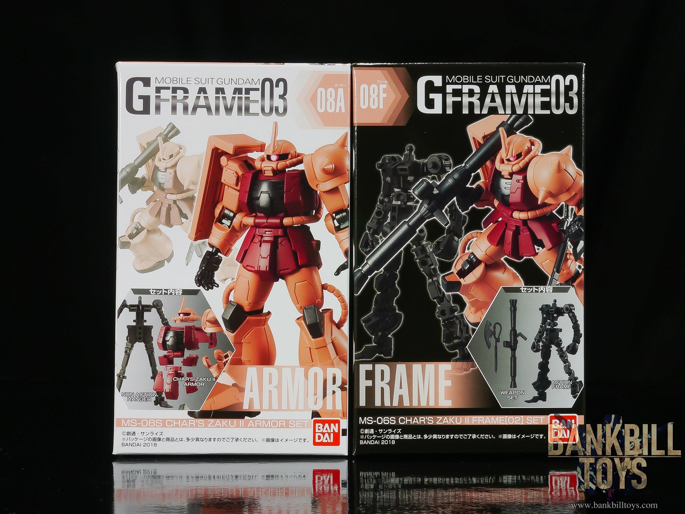 กันดั้ม Bandai Candy Toy Mobile Suit Gundam G Frame 03 No.08A MS-06S Char's Zaku II Armor Set + No.08F Frame[02] Set (เซ็ตคู่ 2 กล่อง)