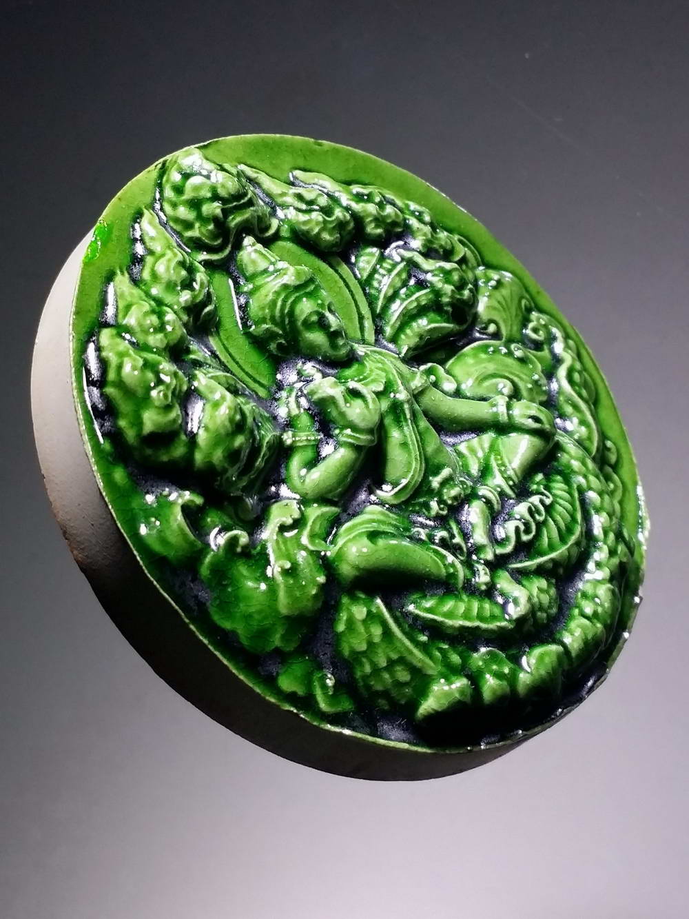 รหัสสินค้า จตุคามรามเทพ 102 จตุคามรามเทพ เนื้อกระเบื้องเคลือบเขียว รุ่น อัครมหาเศรษฐี