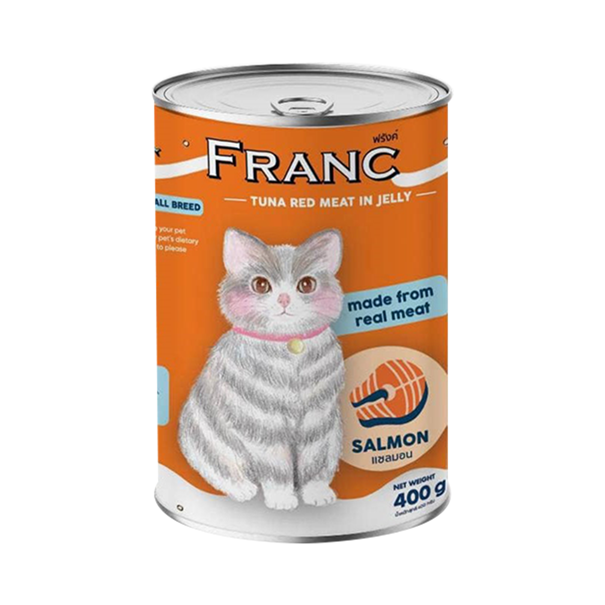 (6กระป๋องราคาพิเศษ) FRANC อาหารเปียกเเมว ทูน่าเนื้อเเดงในเยลลี่ ขนาด 400g