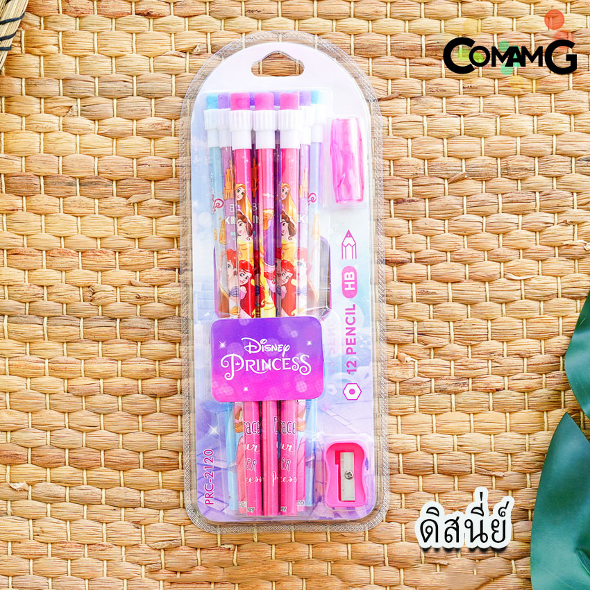 ชุดเครื่องเขียน ดินสอไม้ ดินสอหัวยางลบ ชุดเซ็ตดินสอ12แท่ง+กบเหลา ลายการ์ตูน ลิขสิทธิ์แท้