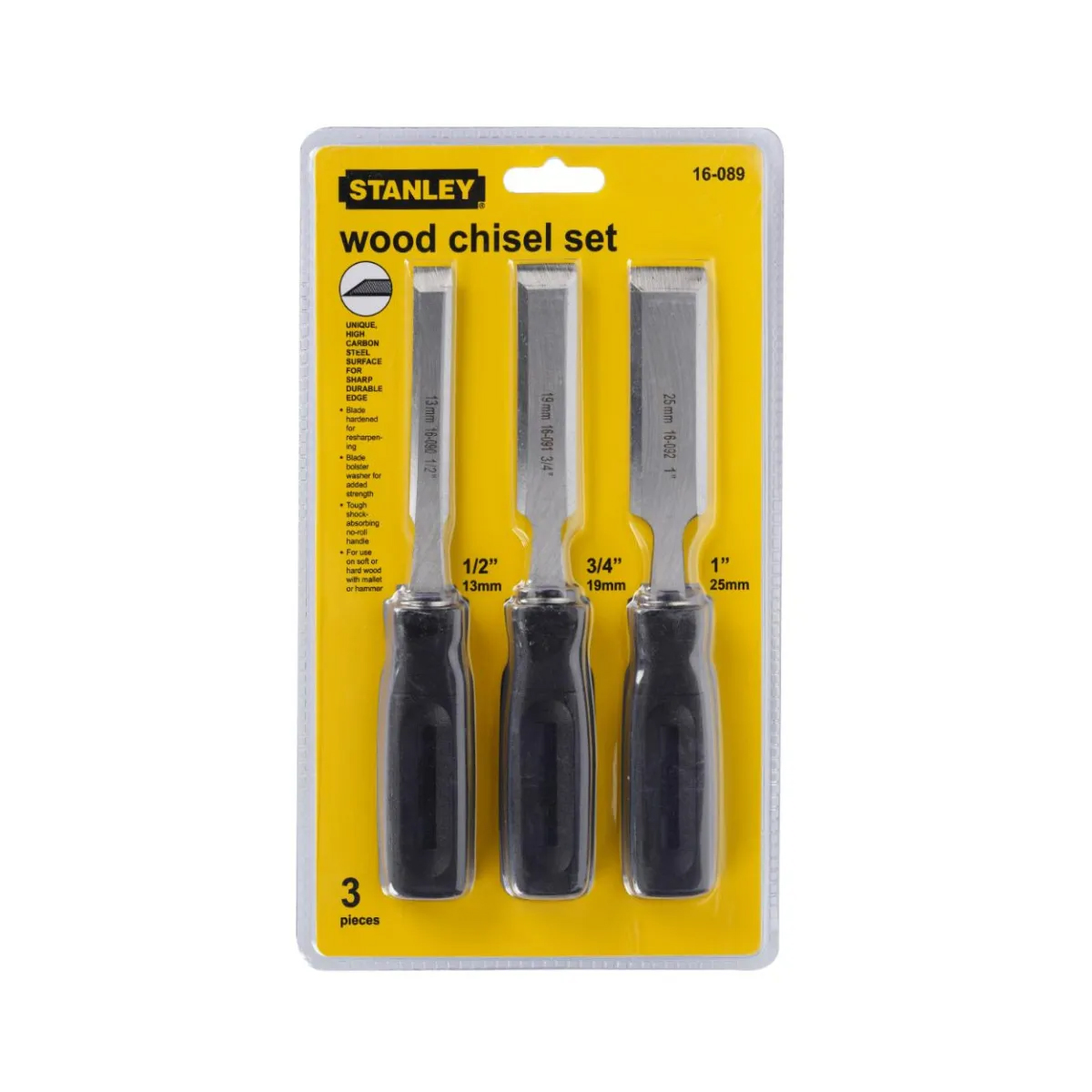 Stanley ชุดสิ่วไม้ 3 ชิ้น ขนาด 1/2" ,3/4" ,1" [16-089]