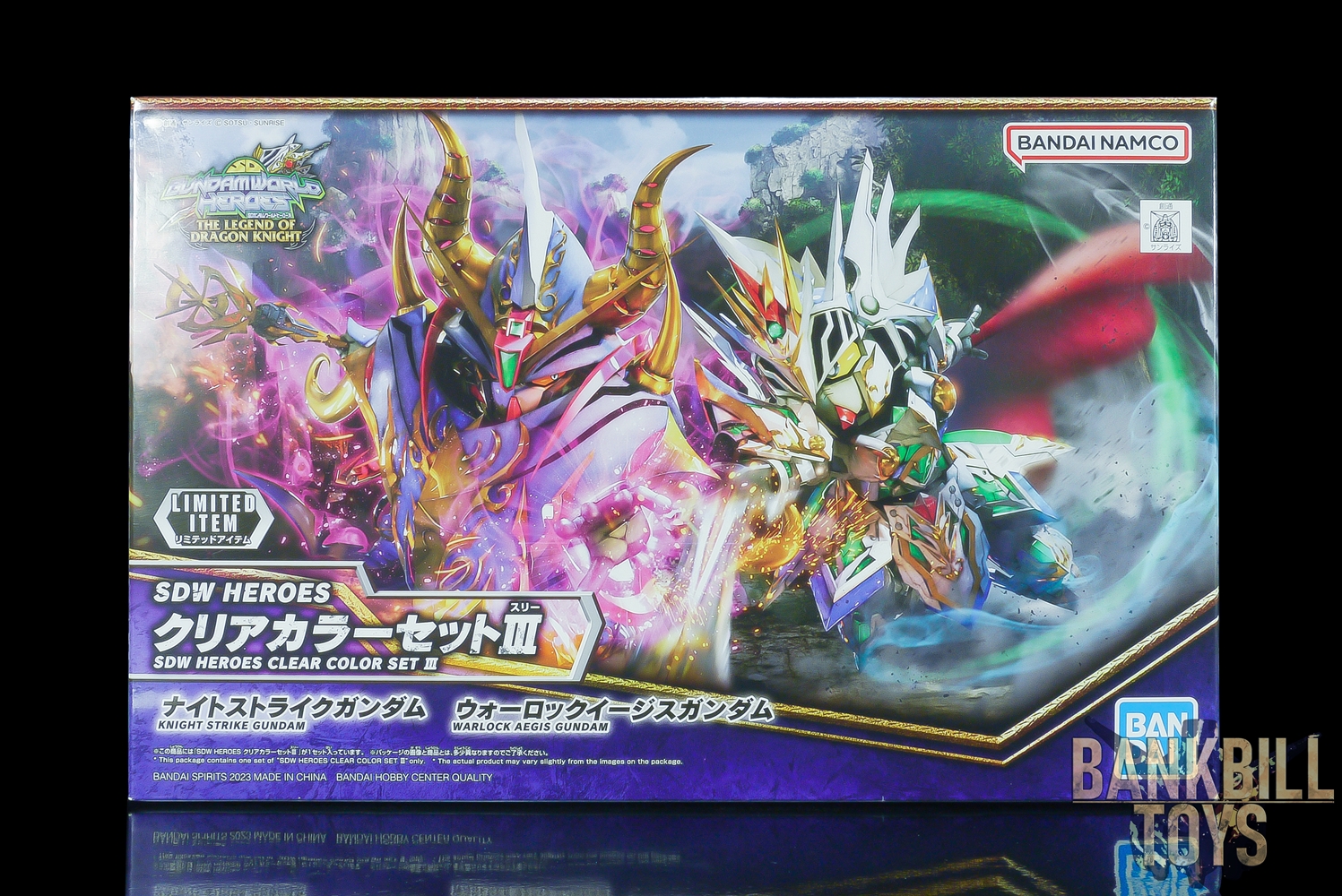 กันดั้ม Bandai Spirits Gunpla The Gundam Base & Gundam Side-F Fukuoka Limited SD Gundam World Heroes SDW Heroes Clear Color Set III Knight Strike Gundam & Warlock Aegis Gundam