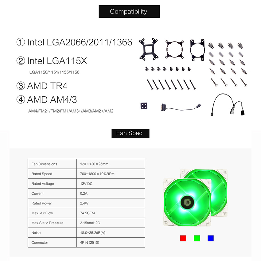 ชุดน้ำ ID-COOLING AURAFLOW X 240 Snow สีขาว ชุดน้ำระบายความร้อนCPU 2ตอน