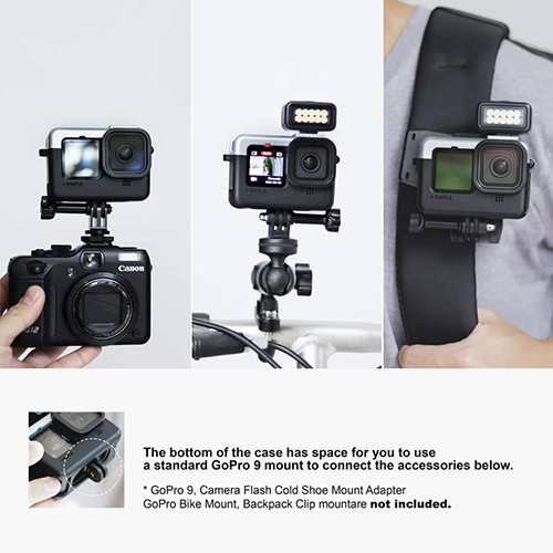 GoPro 11 / 10 / 9 Case 6 in 1 เคสกล้องโกโปร สไตล์เรโทร สำหรับ ถ่าย Vlog หรือท่องเที่ยว สีเงิน