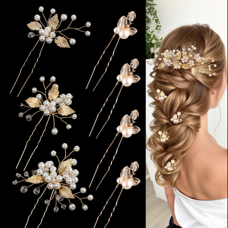 As2130- พร้อมส่งจากไทย กิ๊บเสียบตกแต่งผม ใบไม้โรเดียมชุบทองและชุบเงิน ประดับมุก สุดสวยเก๋ สุดหรู ใช้ตกแต่งผม