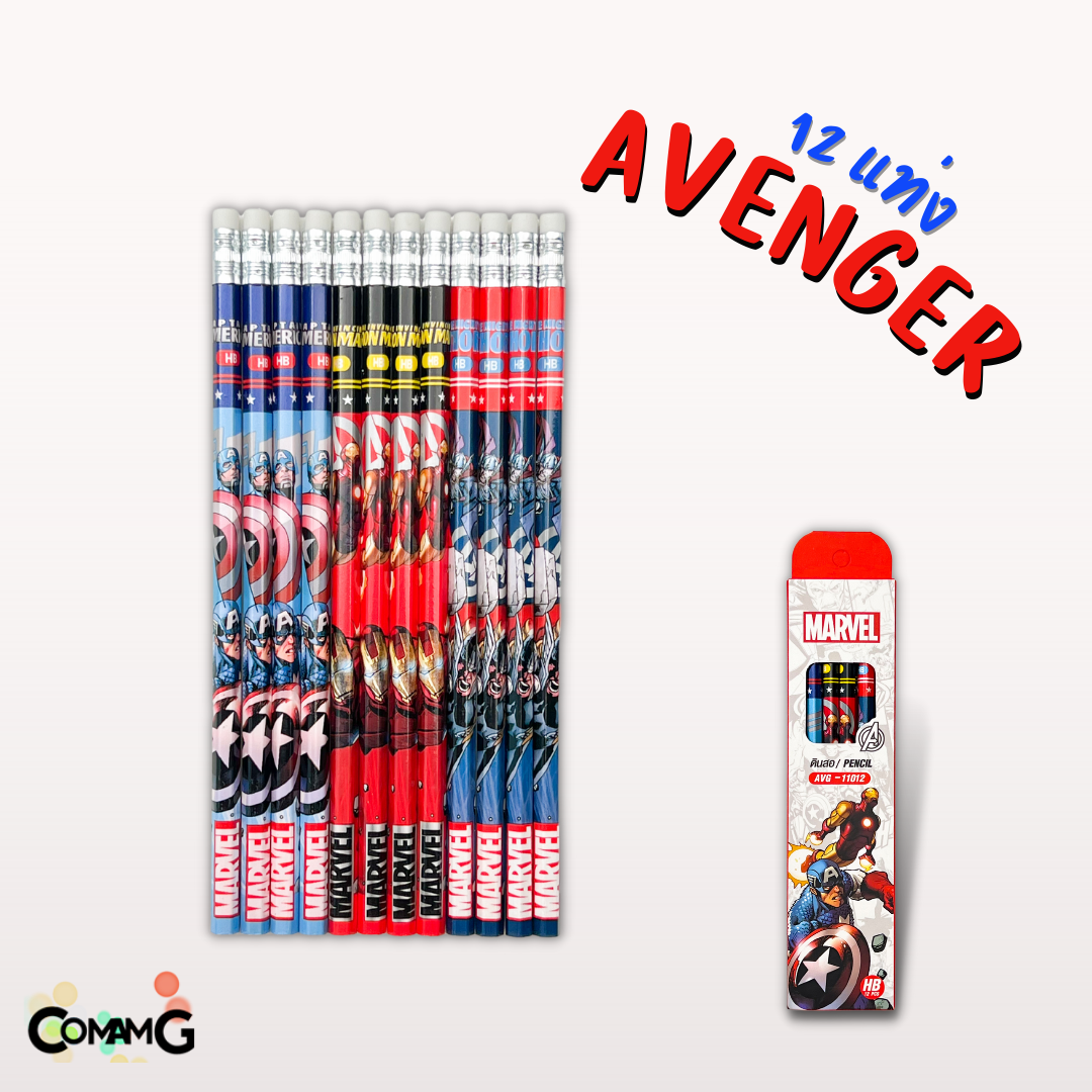 ดินสอไม้หัวยางลบ ดินสอHB กล่อง12แท่ง ลายการ์ตูนลิขสิทธิ์แท้