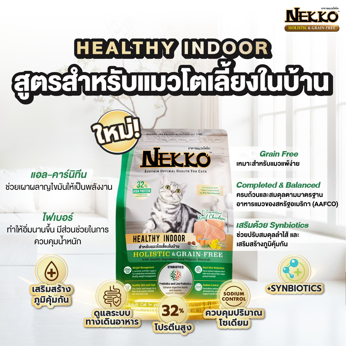 Nekko Holistic&Grain-Free เน็กโกะ โฮลิสติกและเกรนฟรี อาหารเม็ดแมว อาหารแมว ขนาด 1kgx10