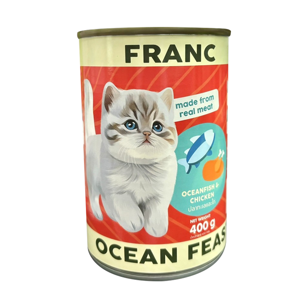 (6กระป๋องราคาพิเศษ) FRANC อาหารเปียกเเมว ทูน่าเนื้อเเดงในเยลลี่ ขนาด 400g