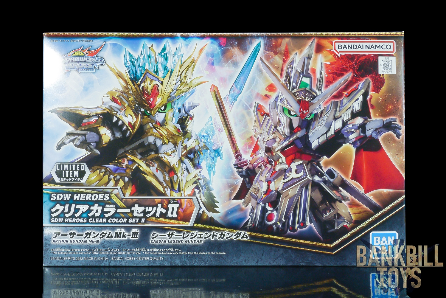 กันดั้ม Bandai Spirits Gunpla The Gundam Base & Gundam Side-F Fukuoka Limited SD Gundam World Heroes SDW Heroes Clear Color Set II Arthur Gundam Mk-III & Caesar Legend Gundam