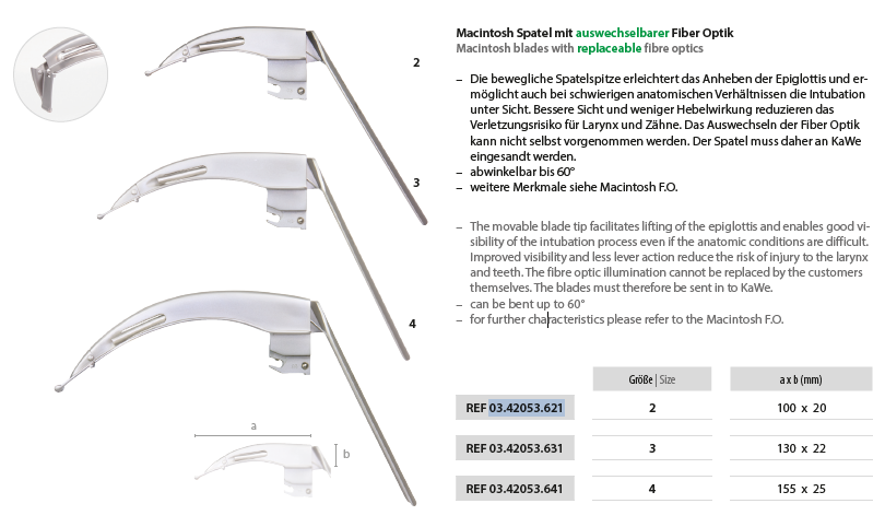 MCINTOSH F.O FLAPLIGHT LARYNGOSCOPE BLADE: KaWe, Germany