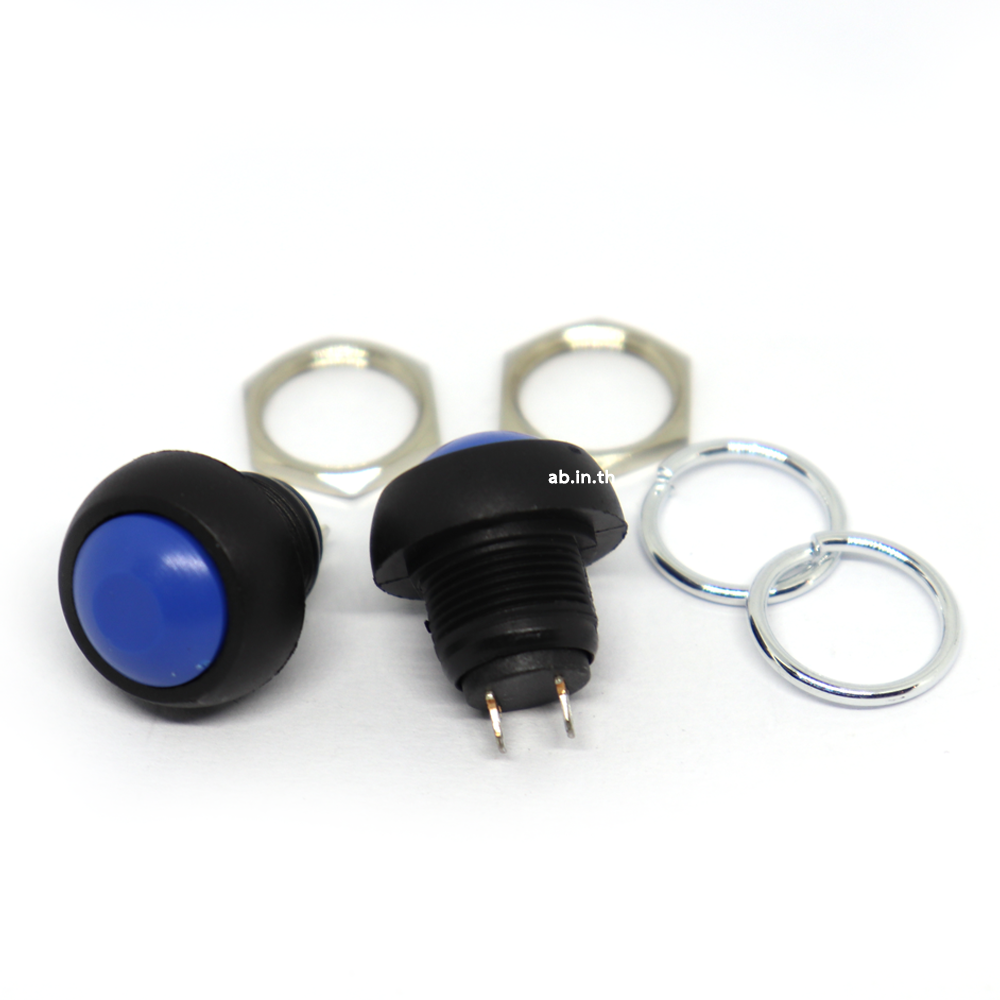 สวิตช์กดติดปล่อยดับ Reset Switch แบบกันน้ำขนาด 12mm สีน้ำเงิน