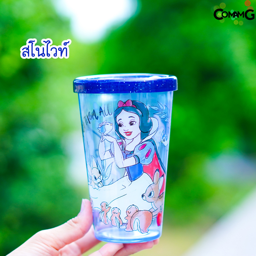 แก้วน้ำ แก้วกากเพชร แก้วน้ำลายการ์ตูน เจ้าหญิงดิสนี่ย์ Frozen มิกกี้เมาส์ มีฝาปิด มีช่องเสียบหลอด พร้อมส่ง