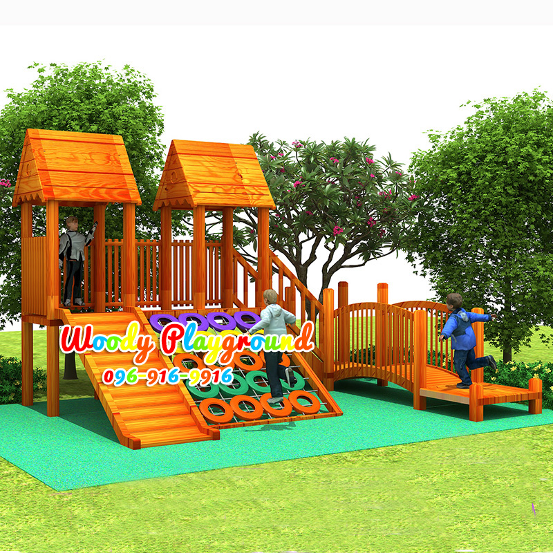 เครื่องเล่นสนามไม้ ชุดบ้านไม้สุขสันต์
