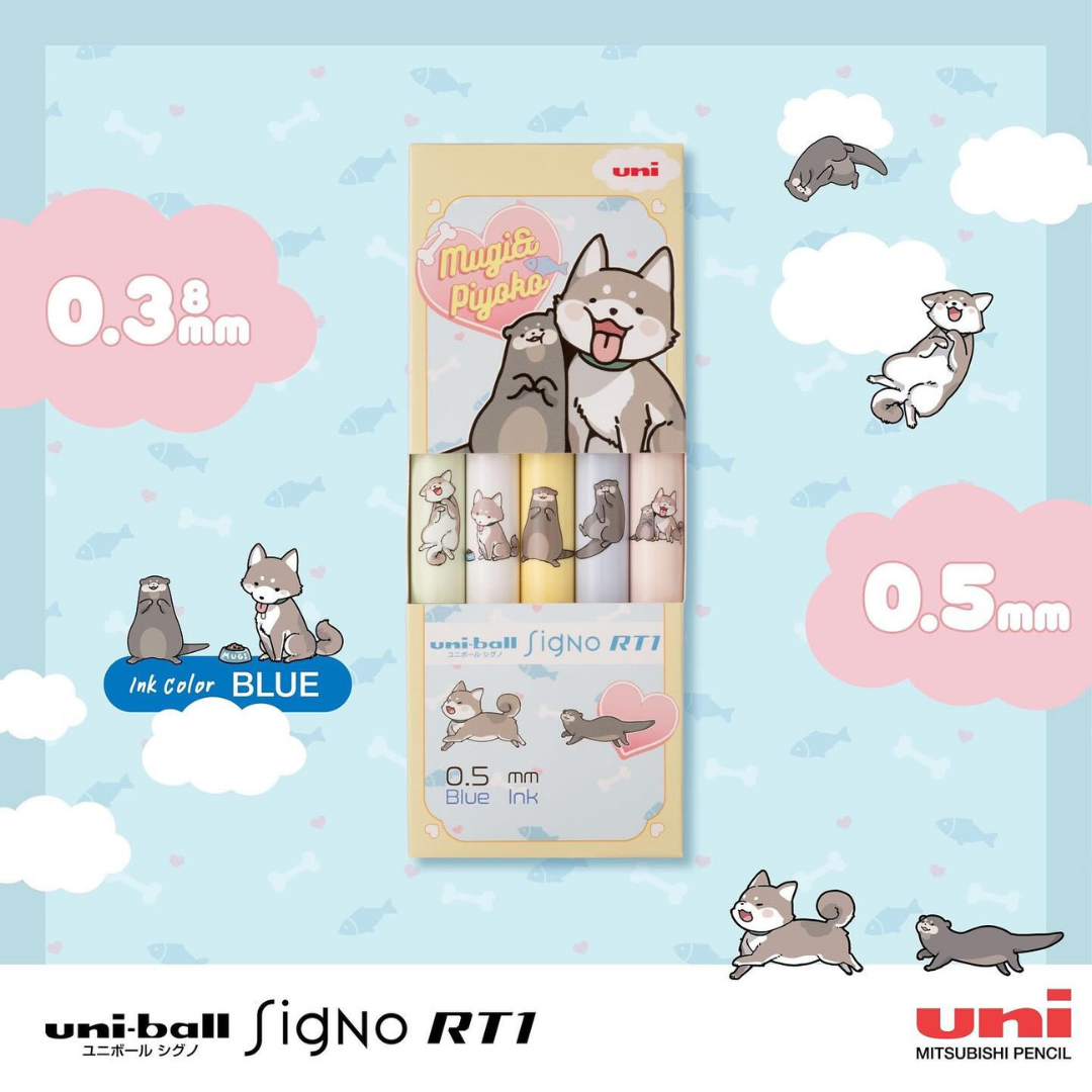 UNI Ball ปากกาเจล SIGNO RT1 Limited ลายคู่หูสุดคิ้วท์ Mugi Piyoko หัวขนาด 0.5mm 0.38mm หมึกสีน้ำเงิน พร้อมส่ง