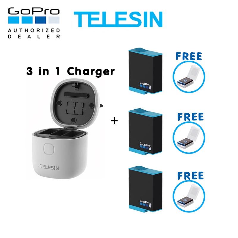 GoPro 10 / 9 Telesin Allin Box 3 in 1 Charger & Card Reader & Storage Box + Battery x 3 ของโกโปรแท้ ประกันศูนย์ 1 ปี