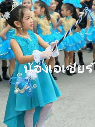 Gd3331- พร้อมส่งจากไทย ชุดเดรสออกงานเด็กสีฟ้าสวยเหมือนภาพ ชุดราตรีเด็ก ทรงหน้าสั่น-หลังยาว งานสวยกว่า รับประกันเปลี่ยนได้
