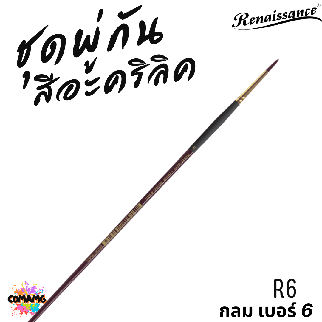 Renaissance ชุดพู่กันสีอะคริลิค R6+F6+F12 ชุด 3ชิ้น หัวแบน และหัวกลม ออกบิลได้ พร้อมส่ง