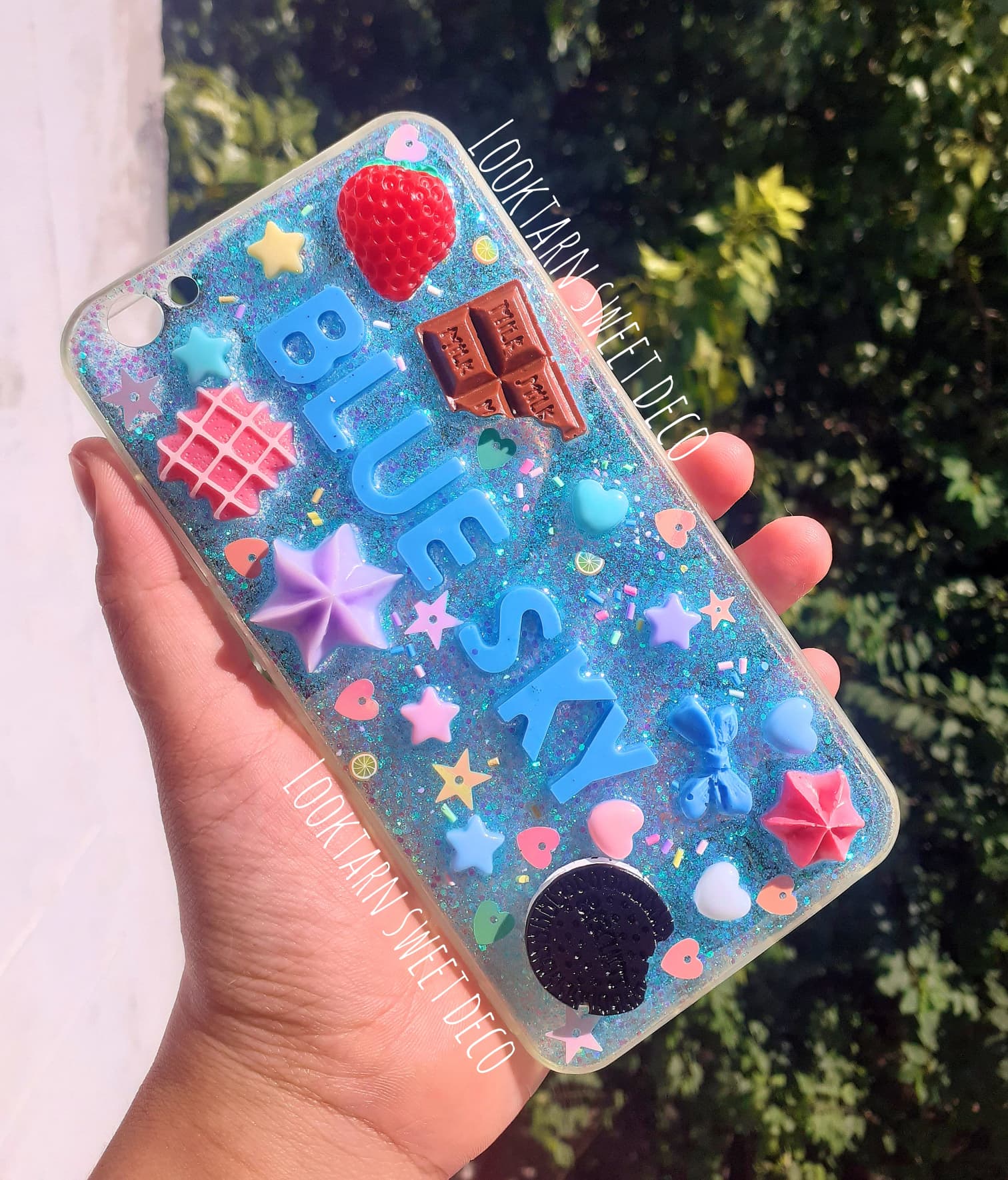 เคสกากเพชรสีฟ้า + อักษรสีฟ้า