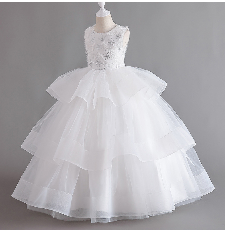 Gd4095- พร้อมส่งจากไทย ชุดราตรีเด็กสีขาว ชุดออกงานเด็กหญิงทรงยาว สวยเรียบหรูดูหวาน สำหรับเด็กเล็ก-เด็กโต