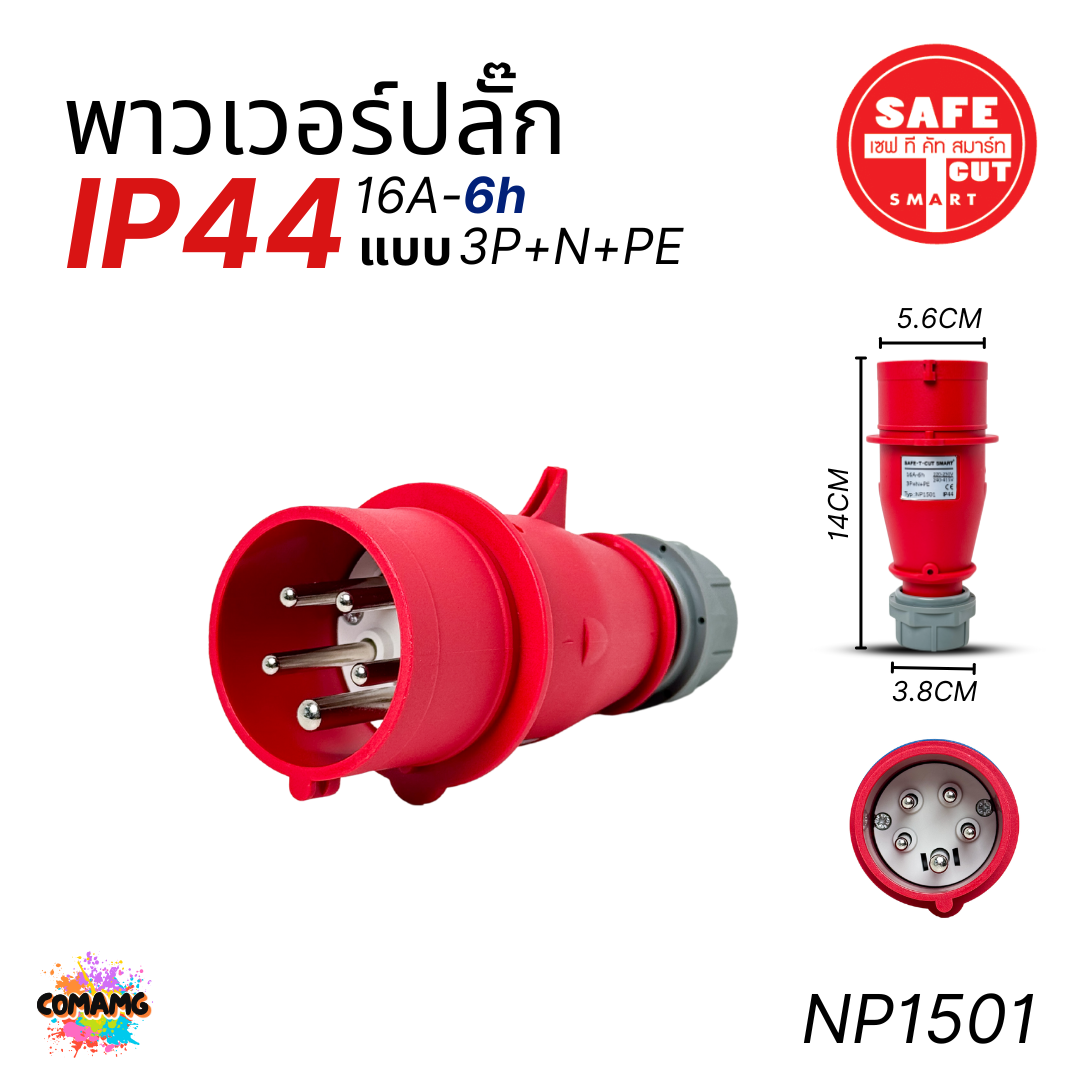 Safe T Cut พาวเวอร์ปลั๊ก IP44 power plug16A 32A ตัวผู้ ตัวเมีย ไม่ติดไฟ และไม่ลามไฟ