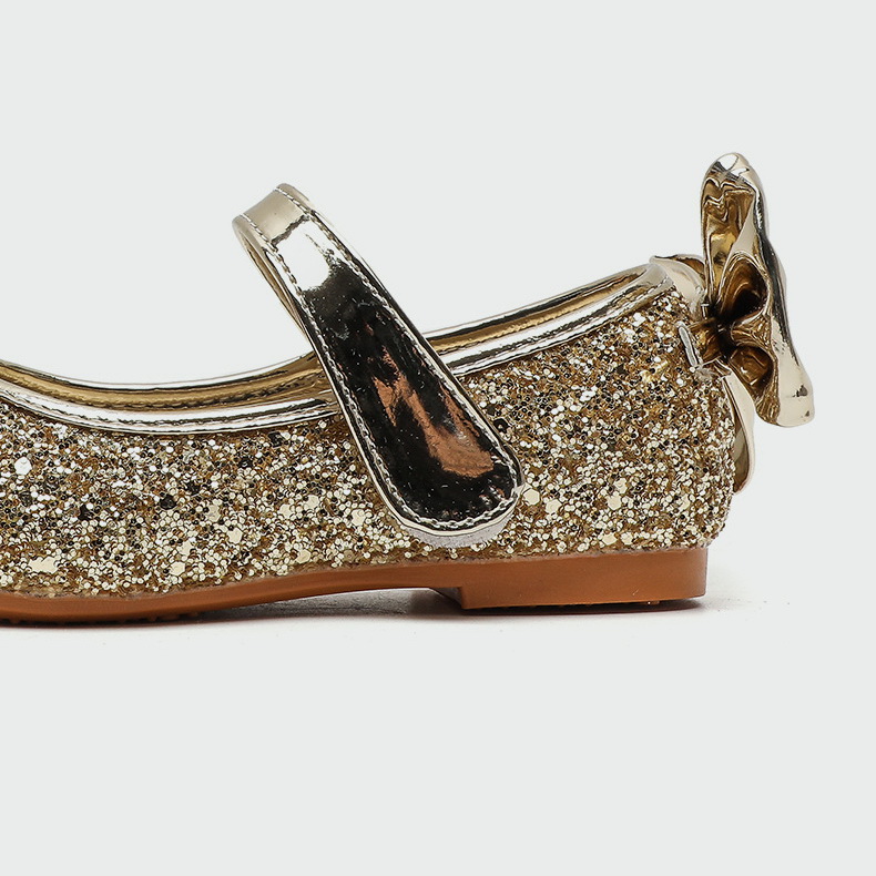 Shoe1506- รองเท้าคัชชูเด็กเล็ก รองเท้าคัชชูเด็กโต ติดโบว์ที่ส้นเท้า ไม่มีส้น กลิตเตอร์ติดแน่น ใส่สบาย (ความยาววัดจากพื้นภายใน ให้ใช้ความยาวเท้า +0.5 cm.แล้วแลือก)