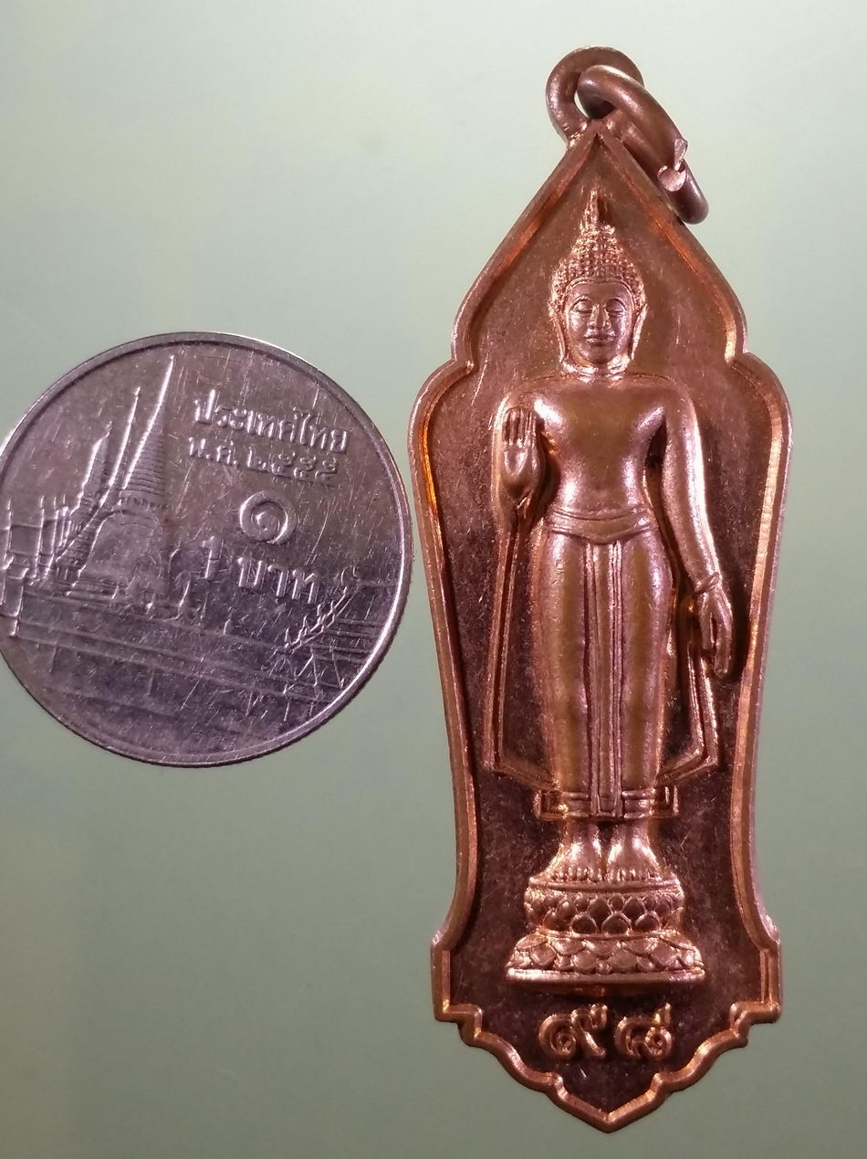 รหัสสินค้า เหรียญพระพุทธ 4217 เหรียญพระลีลาประทานพร พระร่วงโรจนฤทธิ์ วัดพระปฐมเจดีย์ ที่ระลึกงานนมัสการองค์พระปฐมเจดีย์ ปี 2556 จังหวัดนครปฐม ขนาดเทียบกับเหรียญบาท