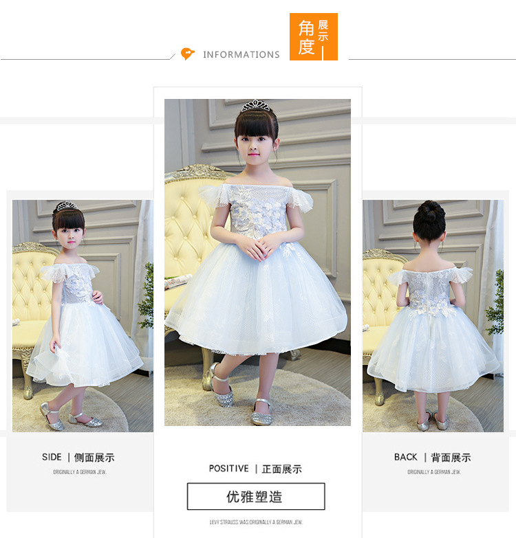 Gd3128- พร้อมส่งจากไทย ชุดเดรสออกงานเด็กสีฟ้าเปิดไหล่