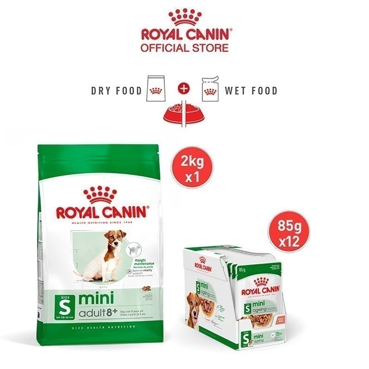 Royal Canin Mini Adult 8+ 800g อาหารเม็ดสุนัขสูงวัย พันธุ์เล็ก อายุ 8 ปีขึ้นไป (Dry Dog Food, โรยัล คานิน)