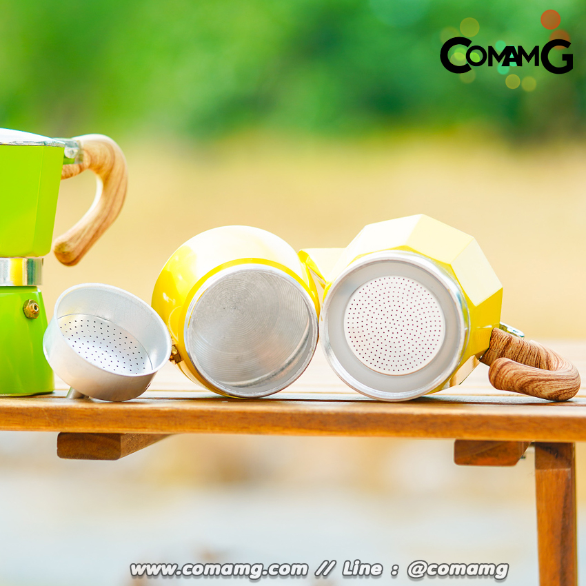 หม้อต้มกาแฟ Moka Pot กาต้มกาแฟสดพกพา รุ่นหูจับลายไม้ มีให้เลือกหลายสี