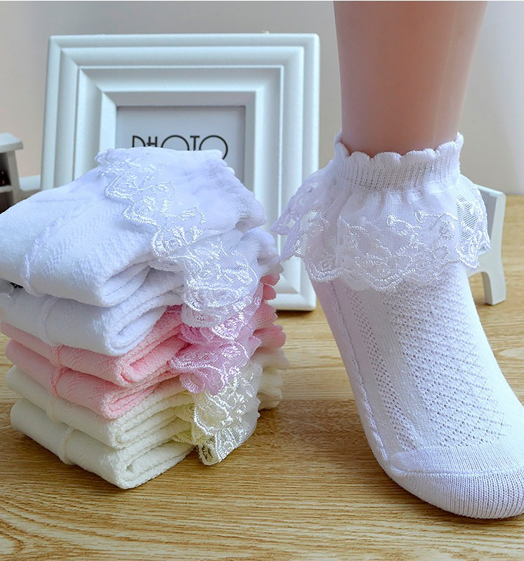 P5001- พร้อมส่งจากไทย ถุงเท้าลูกไม้เด็ก ระบายลูกไม้ แต่งลายลูกไม้น่ารัก ผ้ายืดหยุ่นนุ่มนวล สำหรับเด็ก1-12 ปี (ข้อสั้นตามภาพแบบ)