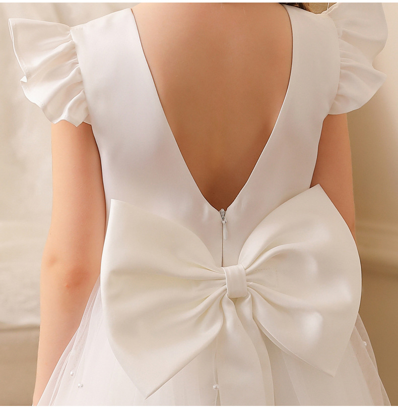 Gd4118- พร้อมส่งจากไทย ชุดราตรีเด็กสีขาว ชุดออกงานเด็กหญิงทรงยาว และทรงหน้าสั้น-หลังยาว ตกแต่งมุก ทรงสวยสุดหวาน สำหรับเด็กเล็ก-เด็กโต