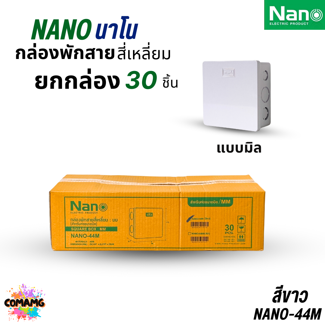 (ยกกล่อง) NANO กล่องพักสายแบบมิล แบบหุน NANO-24 2x4 สีขาว สีดำ / NANO-44W 4x4 สีขาว สีดำ พร้อมส่ง