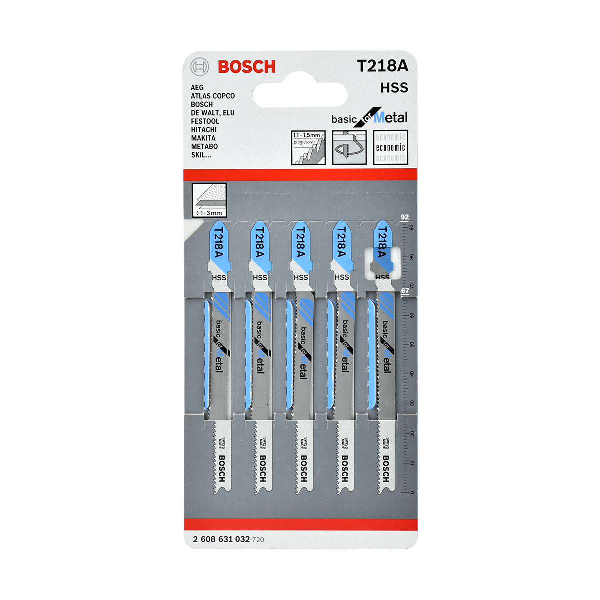 BOSCH ใบเลื่อยฉลุ เหล็ก (T 218A) (5 ใบ/แพค) [2608631032]