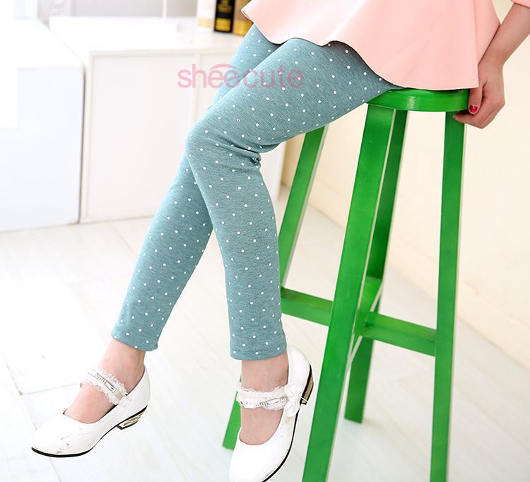 P2294พร้อมส่ง เลคกิ้งเด็กสีเขียวลายจุดสีขาว