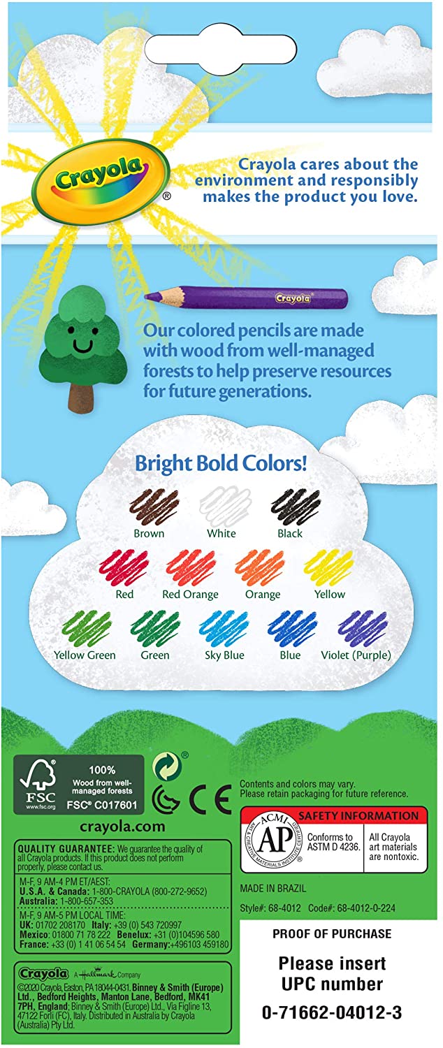 Crayola เครโยล่า สีไม้ ไส้ใหญ่แข็งแรงไม่หักง่าย ไร้สารพิษ