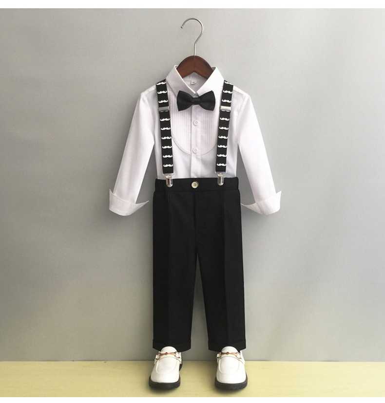 Bset9069- ชุดสูทเด็กชาย 4 ชิ้น เนื้อผ้าสวยใส่สบาย ทรงสวยมีสไตล์ มีเสื้อเชิ้ต+กางเกง+โบว์+สายเอี๊ยม ขนาดชุด +ดูเพิ่ม ในรายละเอียด สำหรับออกงาน หรือการแสดง