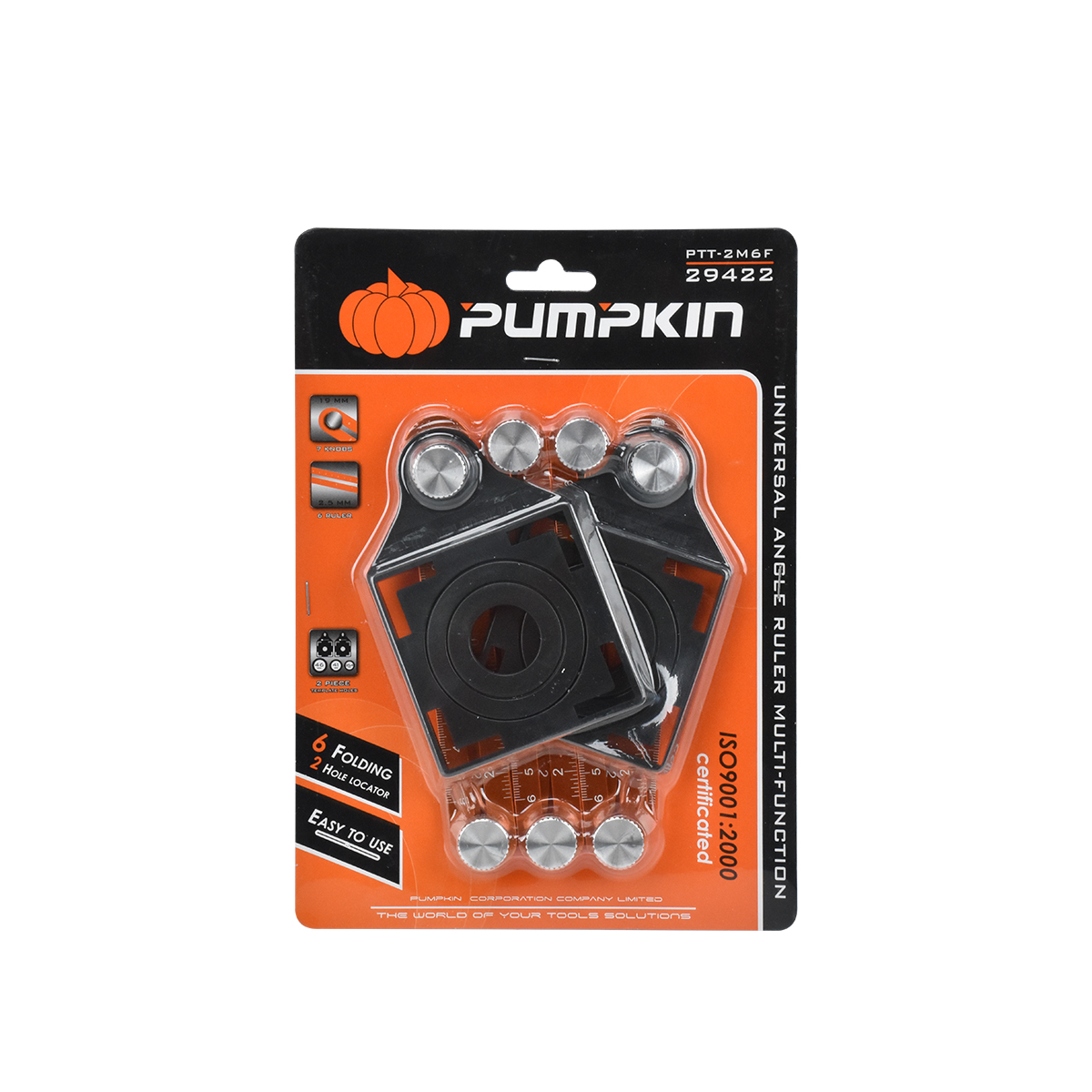 Pumpkin ไม้บรรทัดวัดเจาะรูอเนกประสงค์/กระเบื้อง2 แม่แบบ 6 พับ PTT-2M6F