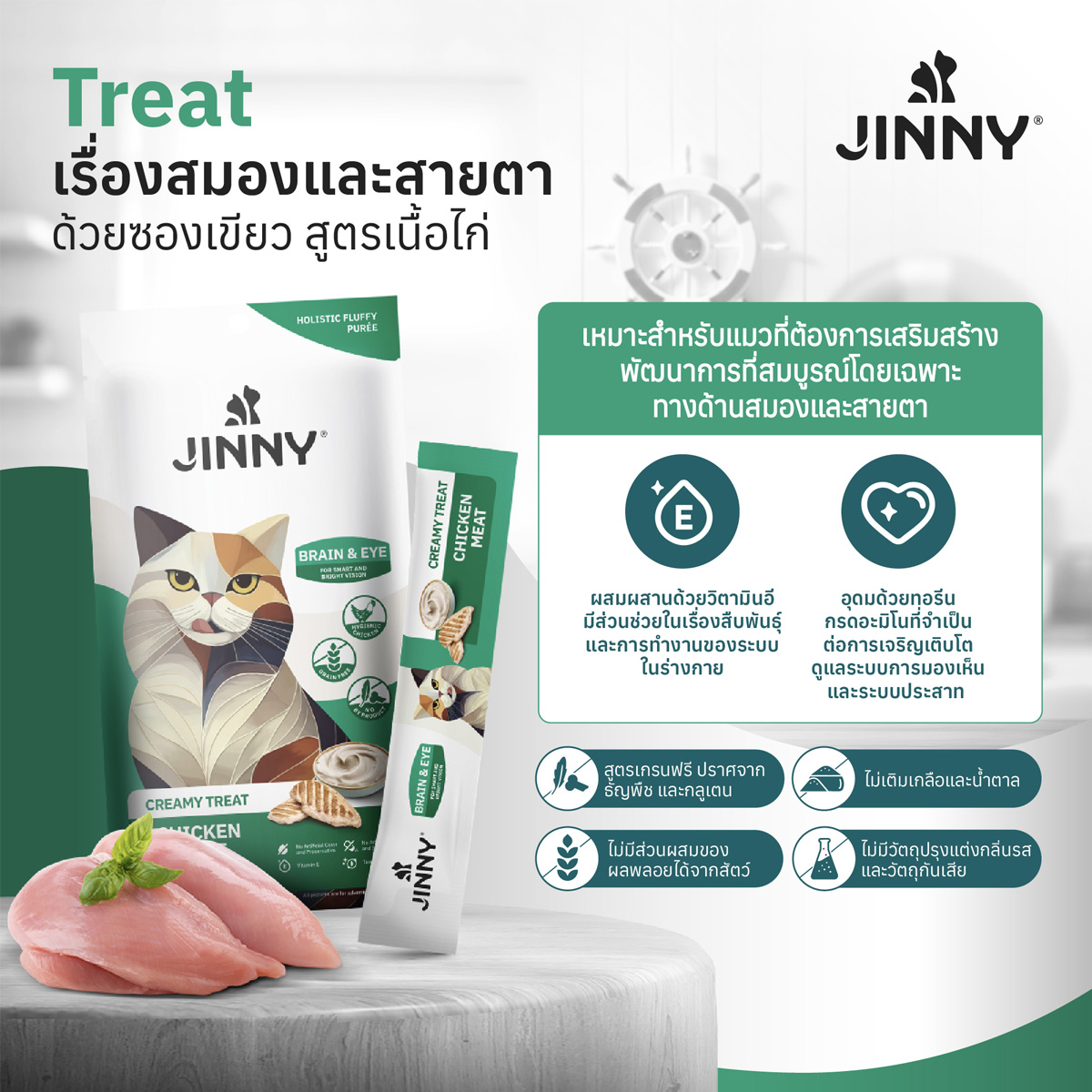 Jinny จินนี่ ครีมมี่ทรีต ขนมแมวเลีย เกรดโฮลิสติก ขนาด 15gX5ซอง