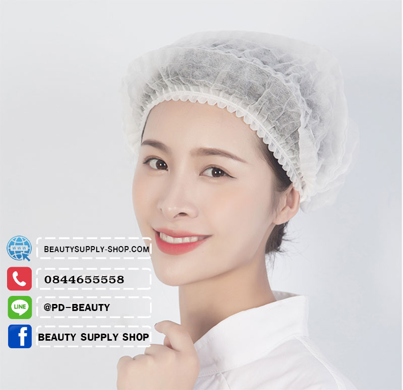 หมวกคลุมผม หมวกกันฝุ่น หมวกแบบใช้แล้วทิ้ง (100ชิ้น) นิยมใช้ในร้านสปา คลีนิก ร้านอาหาร โรงแรมรีสอร์ท โรงงาน สีขาว