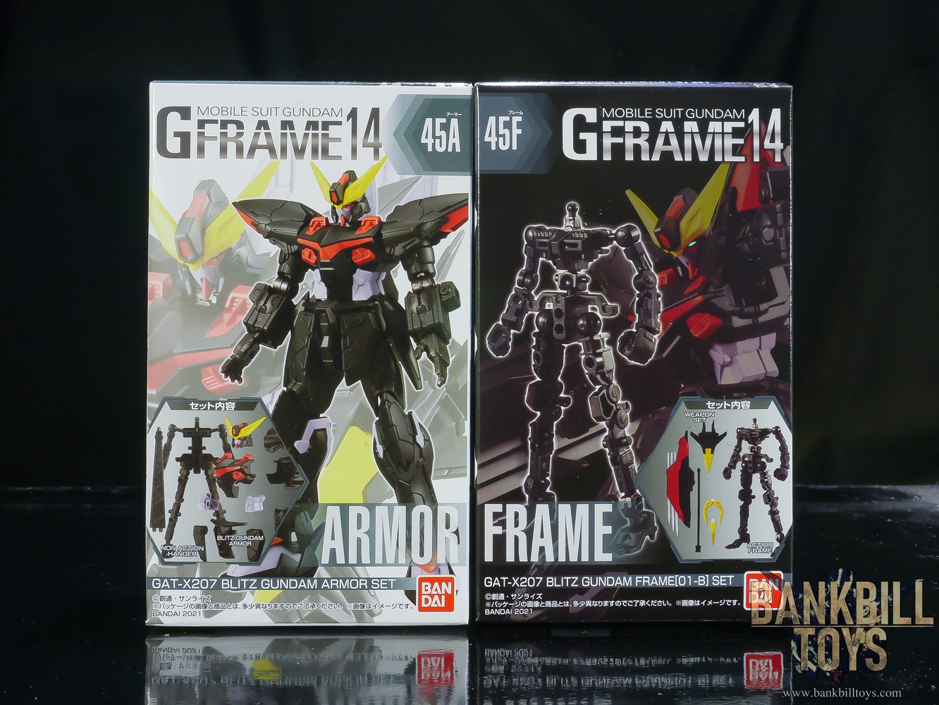 กันดั้ม Bandai Candy Toy Mobile Suit Gundam G Frame 14 No.45A GAT-X207 Blitz Gundam Armor Set + No.45F GAT-X207 Blitz Gundam Frame[01] Set (เซ็ตคู่ 2 กล่อง)