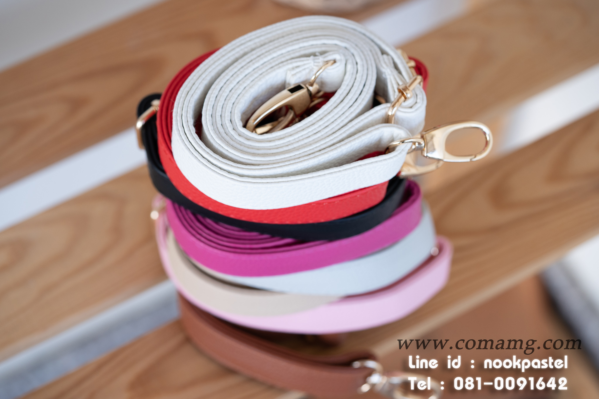 สายกระเป๋าหนังPU หนังนิ่ม อะไหล่เงิน-อะไหล่ทอง สายปรับความยาวได้ มีหลายสี พร้อมส่ง