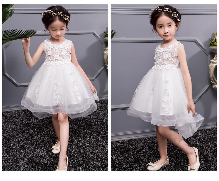 Gd30566 พร้อมส่ง ชุดราตรีเด็กสีขาว ชุดเดรสออกงานเด็กหญิง ทรงหน้าสั้น-หลังยาว