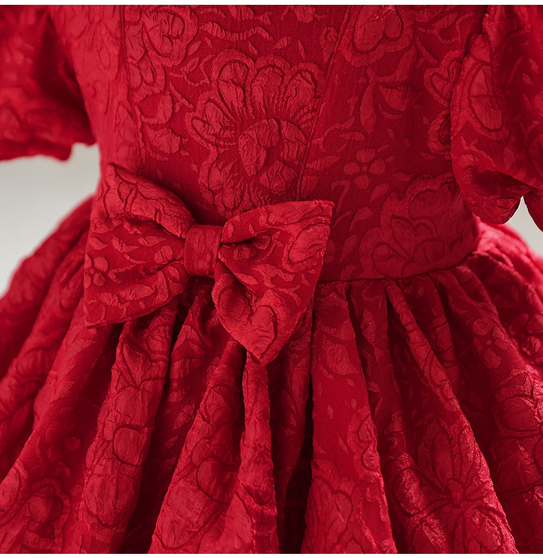 Gd3962- พร้อมส่งจากไทย ชุดออกงานเด็กหญิงสีแดง เด็กเล็ก-เด็กโต แต่งลายมีมิติสวยหรูหราสุดน่ารัก ชุดราตรีเด็กทรงสั้น มีแขน