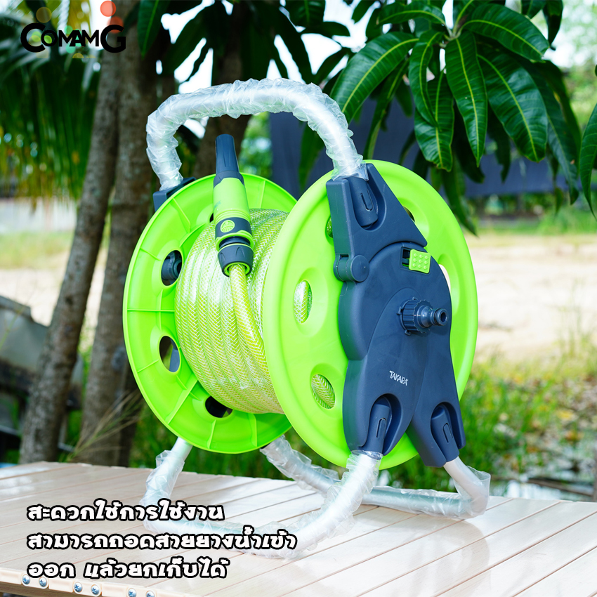 โรลเก็บสายยาง พร้อมสายยางฉีดน้ำ รดน้ำต้นไม้ สายใยเชือก ขนาด4หุน 20เมตร ยี่ห้อ Takara รุ่นดาเลีย