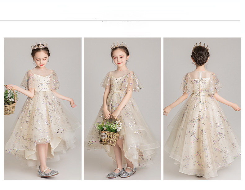 Gd3530- พร้อมส่งชุดออกงานเด็กหญิงสีครีม สวยดุจเจ้าหญิง กระโปรงทรงหน้าสั้น-หลังยาวแบบเดรสหางปลา